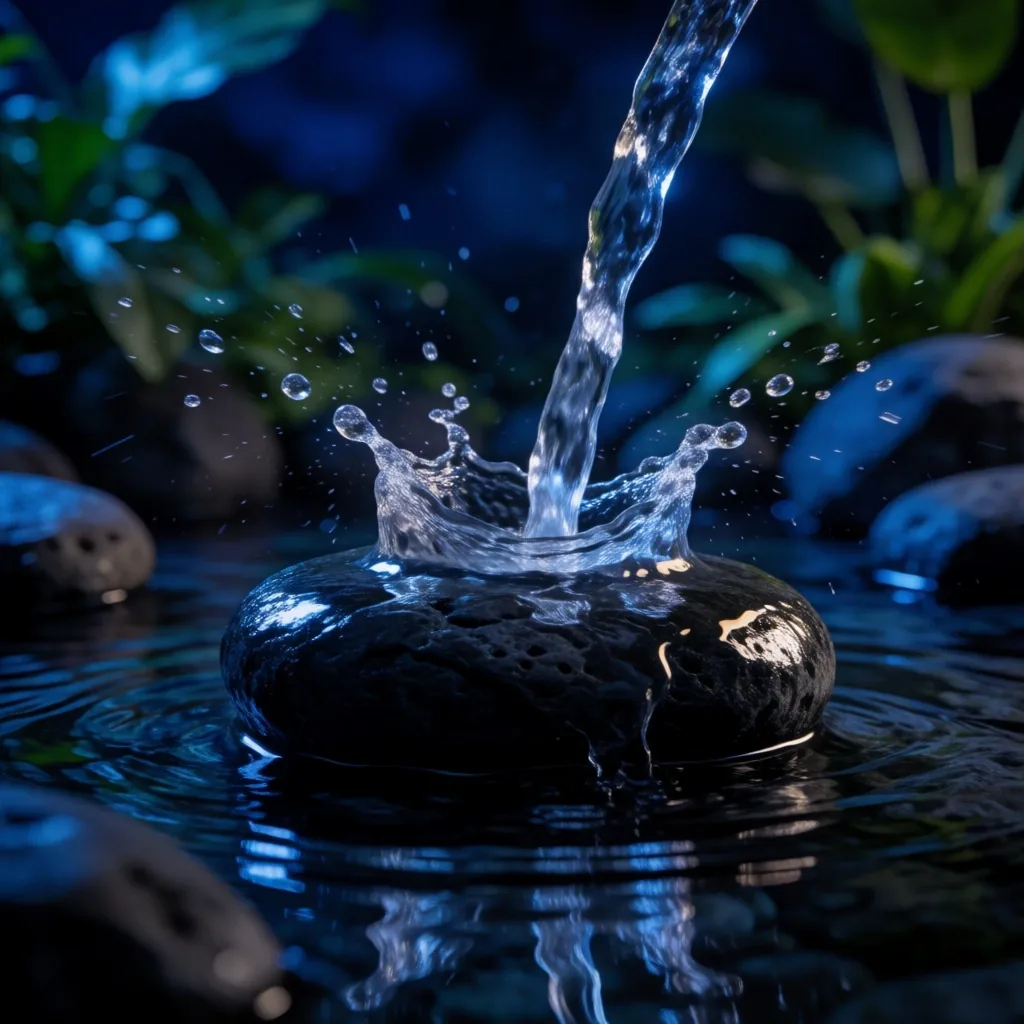 Water droplets on a tropical leaf at dusk